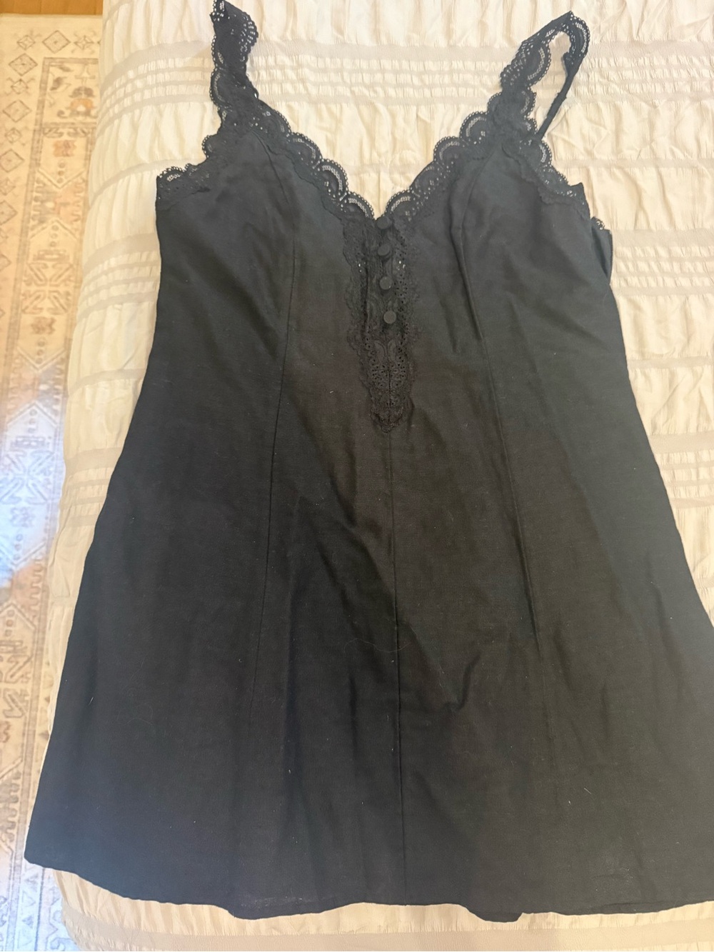 Abercrombie & Fitch Black Lace-Trim Mini Slip Dress Small Linen